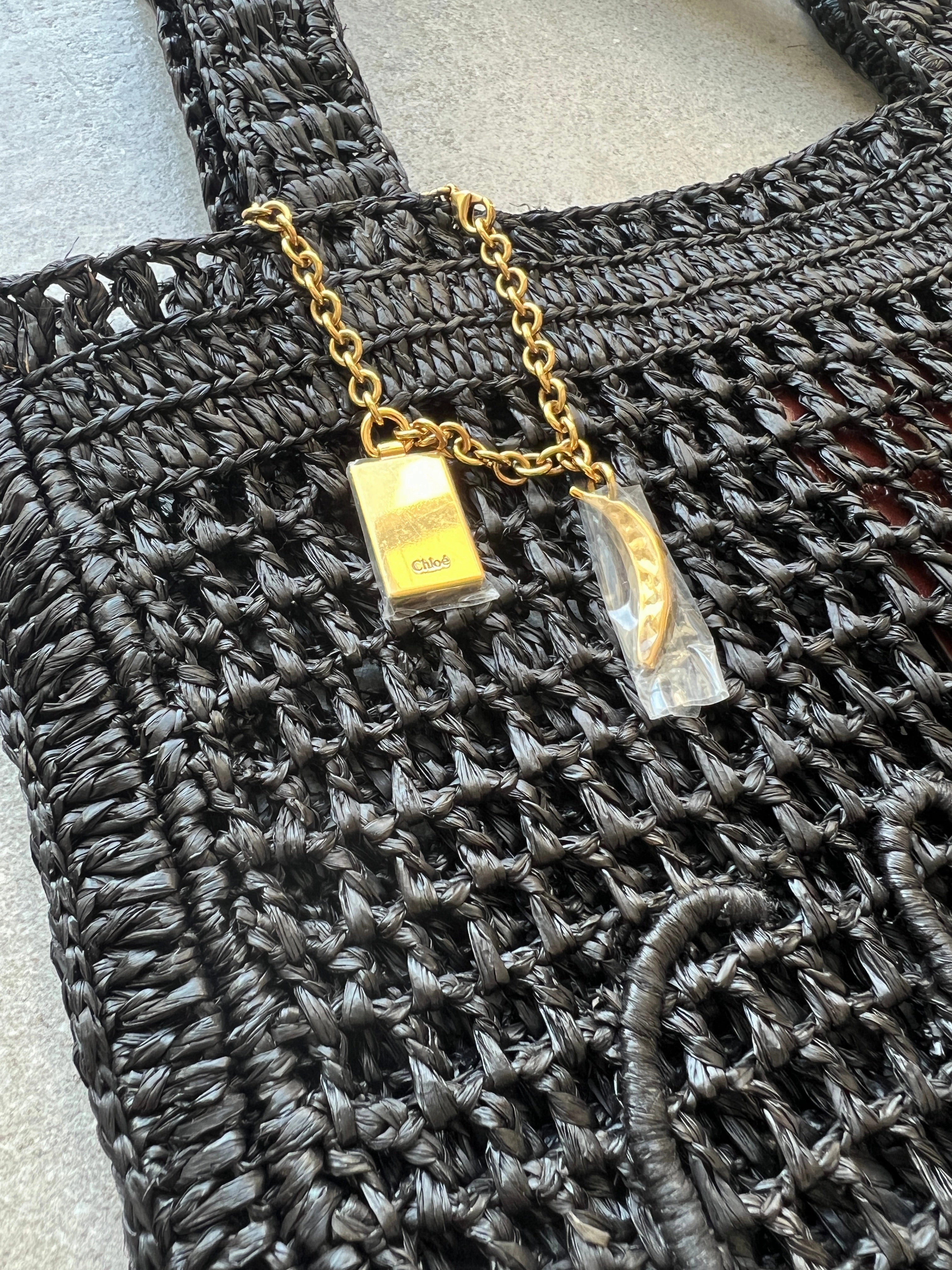 Banana Raffia Tote, Black