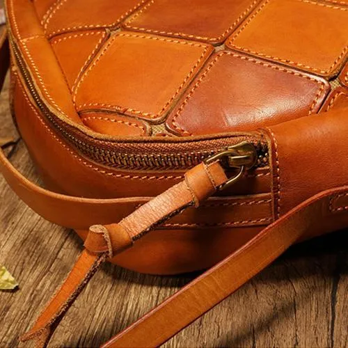Brown Mosaic Womens Genuine Leather Shoulder Bag Handbag Bag Vintage Side Bag for Ladies