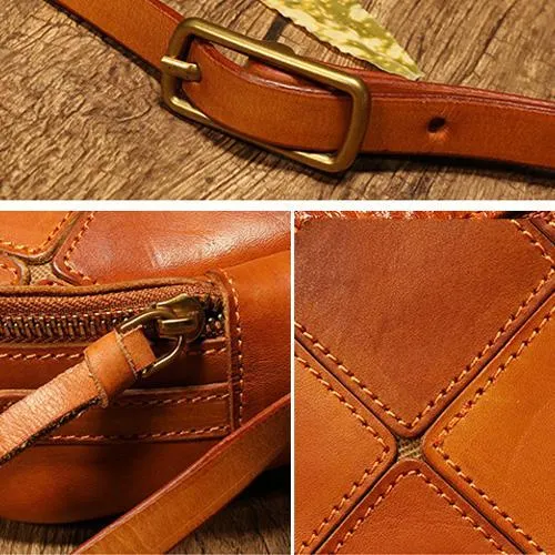 Brown Mosaic Womens Genuine Leather Shoulder Bag Handbag Bag Vintage Side Bag for Ladies