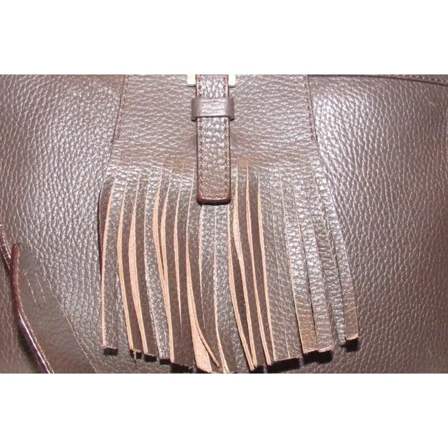 Burberry Style Shoulder Purses Brown Leather With Fringe And Equestrian Accents Hobo Bag