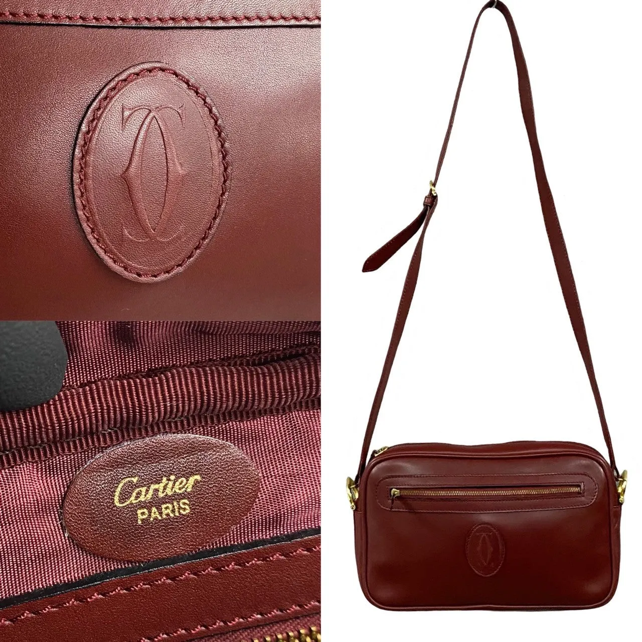 CARTIER Shoulder Bag leather wine-red Must Line