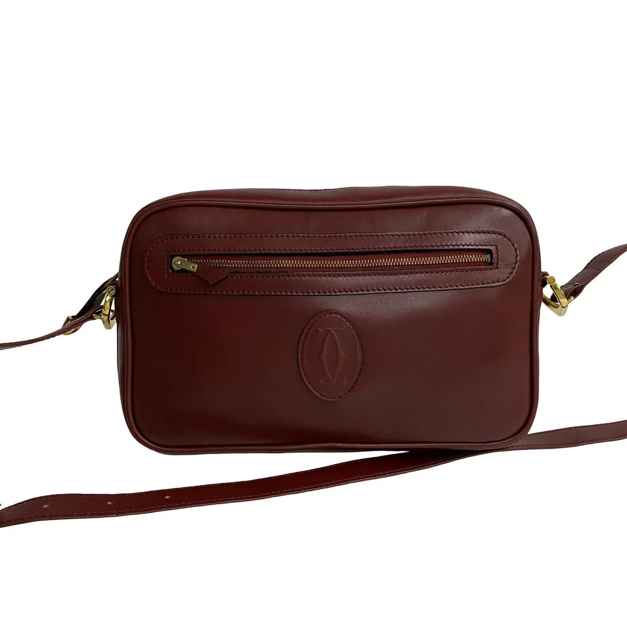 CARTIER Shoulder Bag leather wine-red Must Line