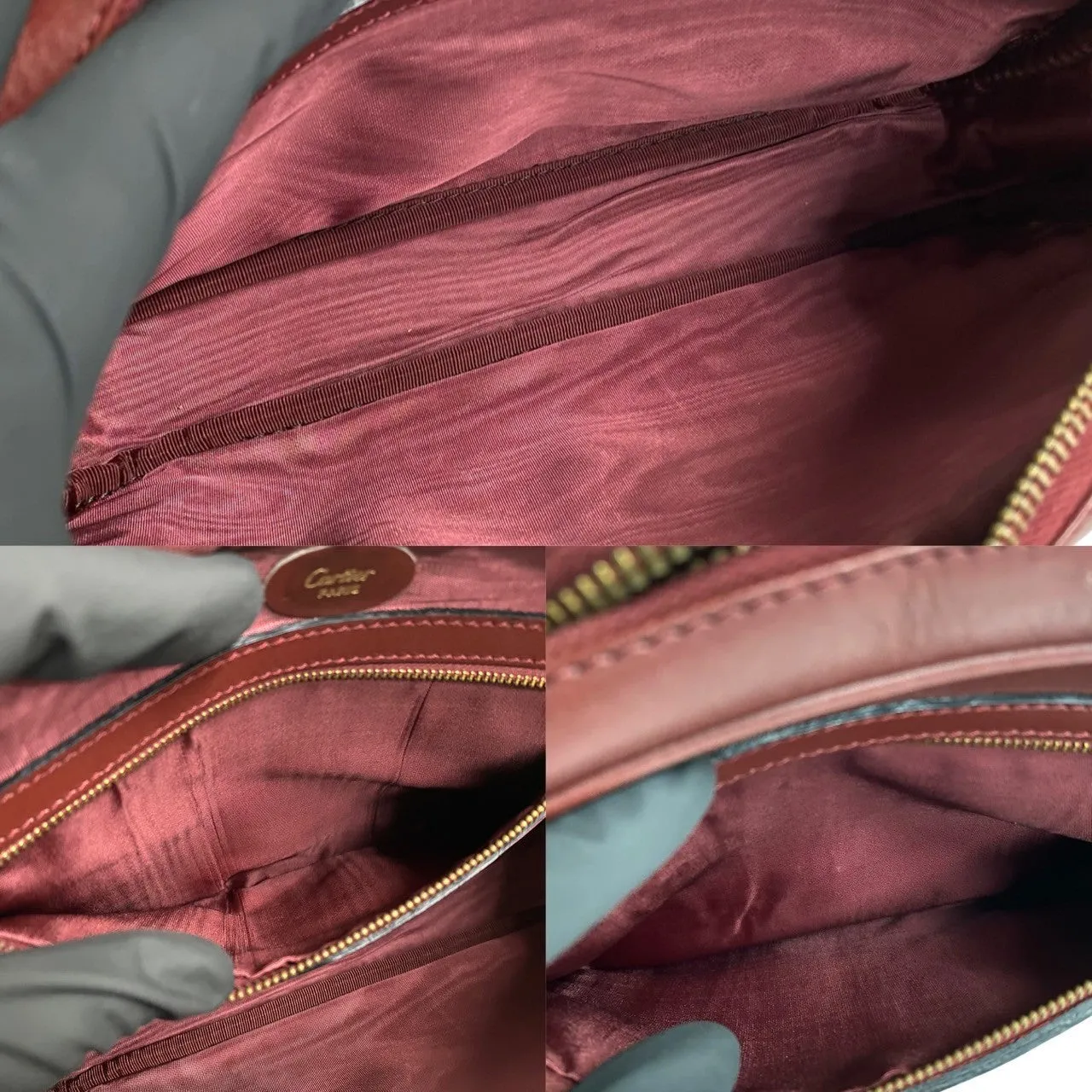 CARTIER Shoulder Bag leather wine-red Must Line