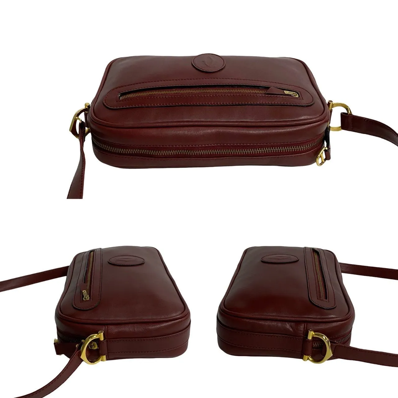 CARTIER Shoulder Bag leather wine-red Must Line