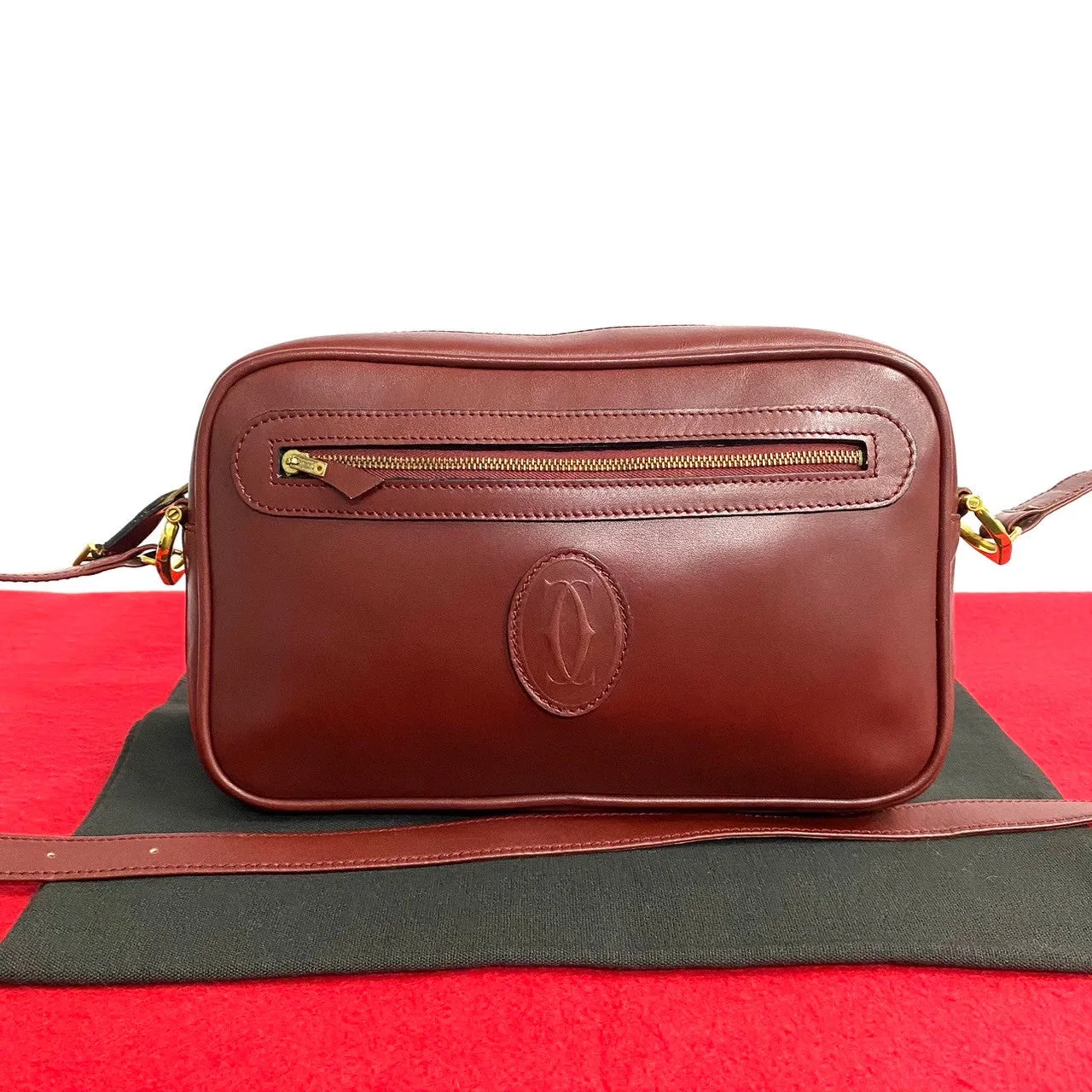 CARTIER Shoulder Bag leather wine-red Must Line