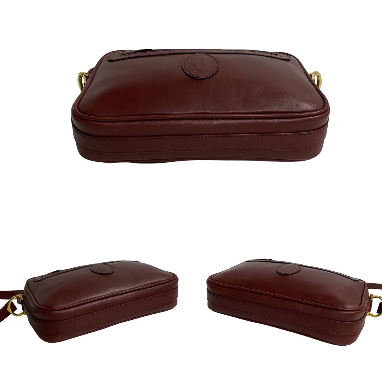 CARTIER Shoulder Bag leather wine-red Must Line