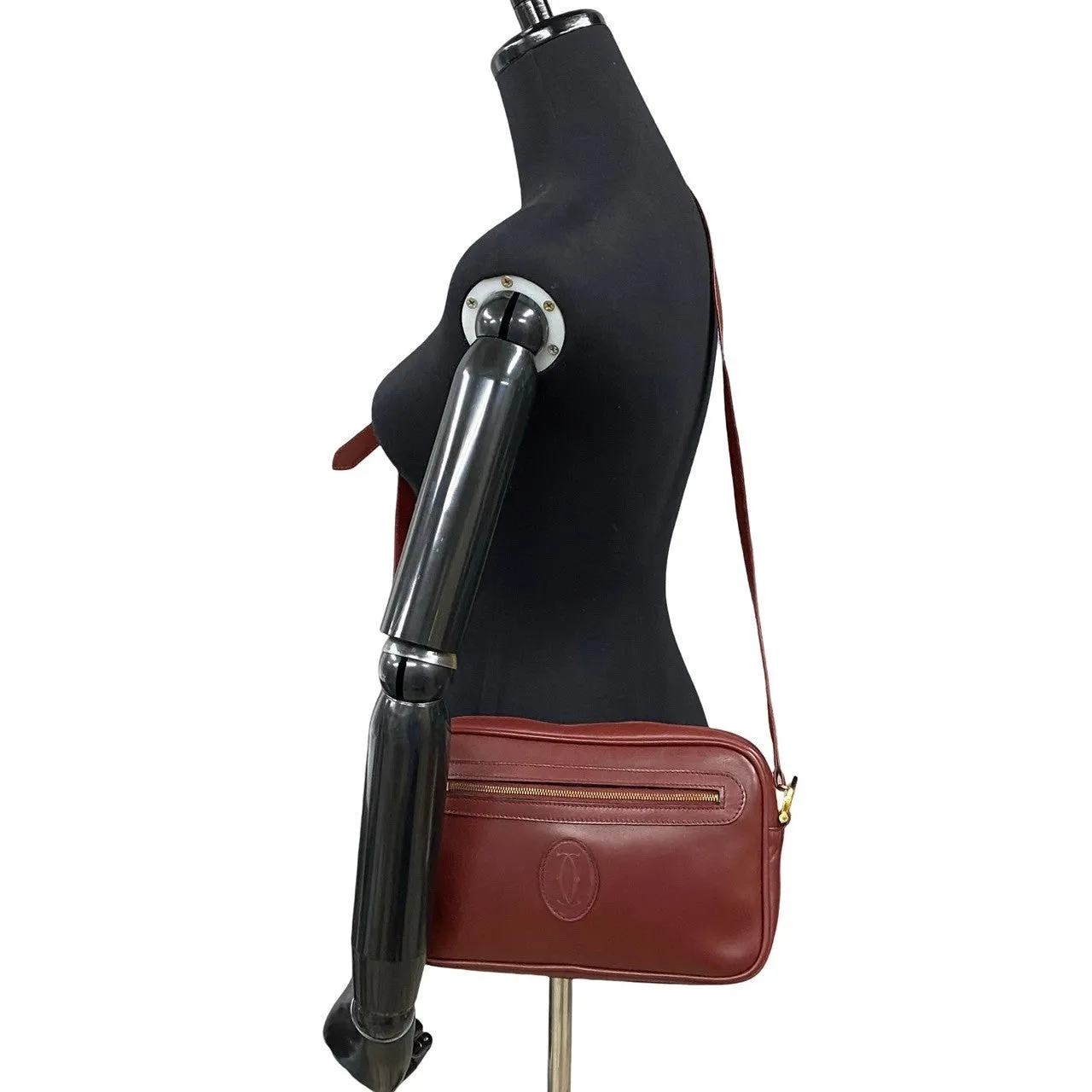 CARTIER Shoulder Bag leather wine-red Must Line