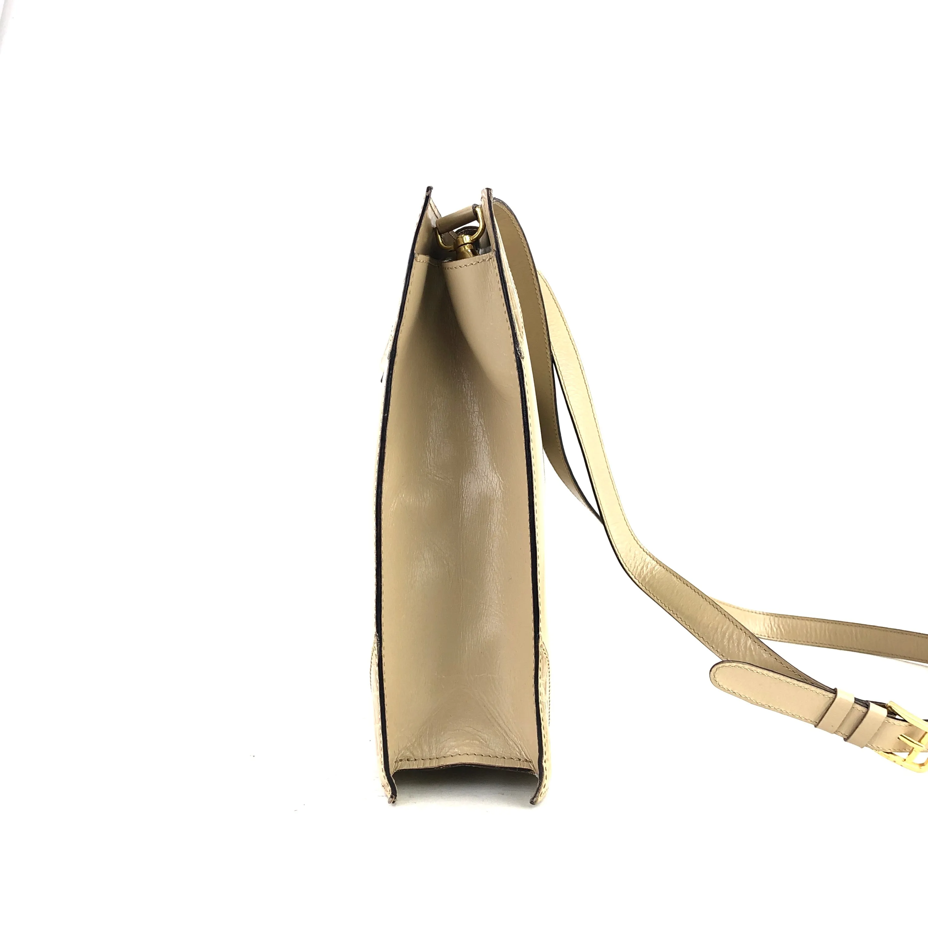 CELINE Crocodile emboss Square Leather Crossbody Shoulderbag Beige Vintage OldCELINE 7tbf3r