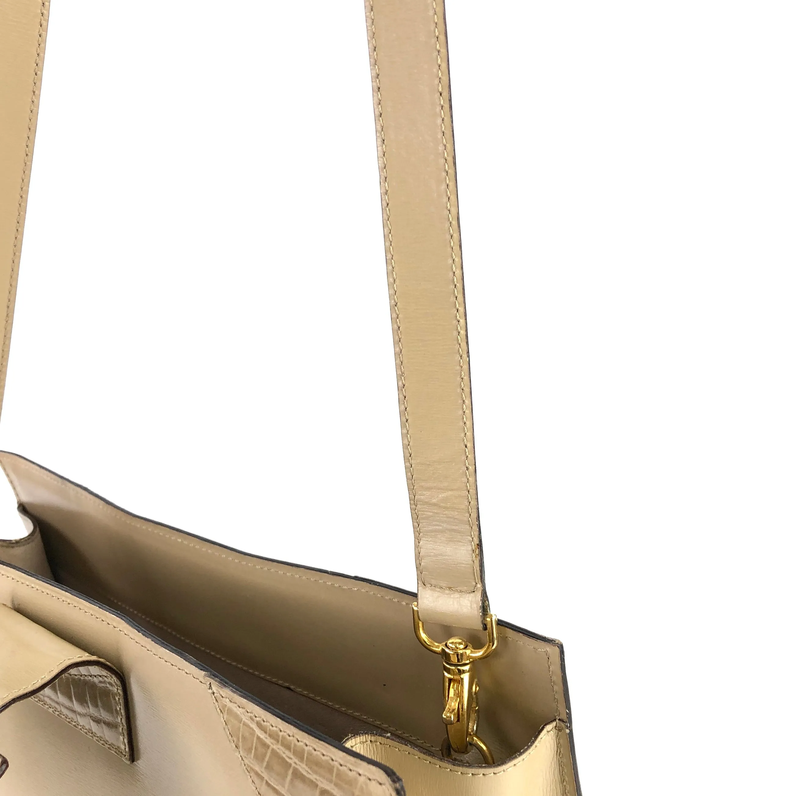 CELINE Crocodile emboss Square Leather Crossbody Shoulderbag Beige Vintage OldCELINE 7tbf3r
