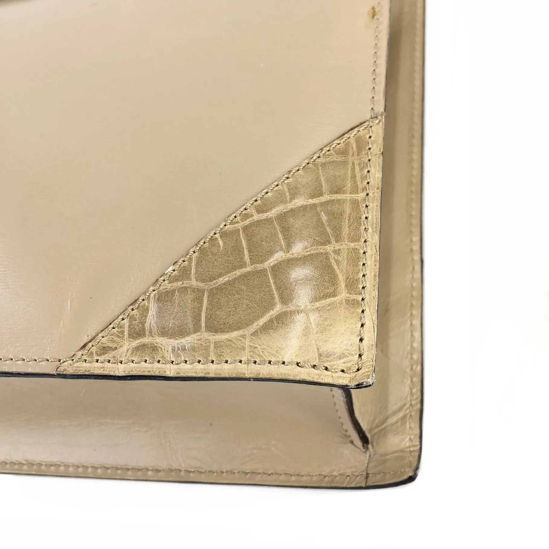 CELINE Crocodile emboss Square Leather Crossbody Shoulderbag Beige Vintage OldCELINE 7tbf3r