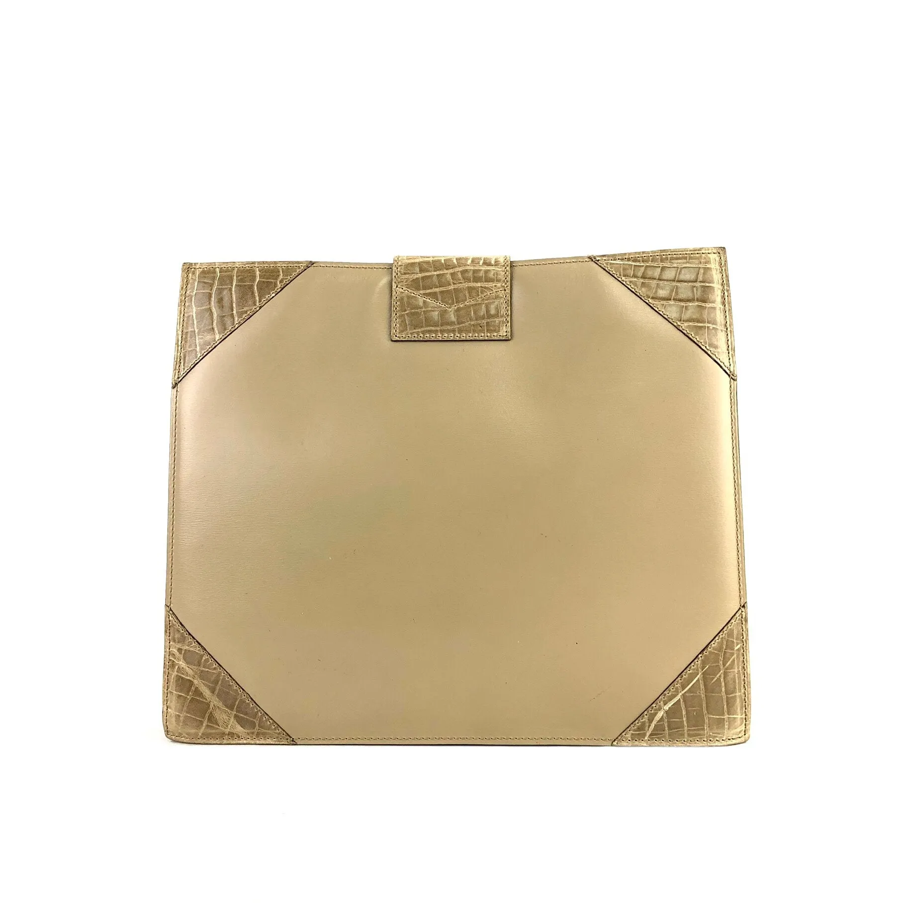 CELINE Crocodile emboss Square Leather Crossbody Shoulderbag Beige Vintage OldCELINE 7tbf3r