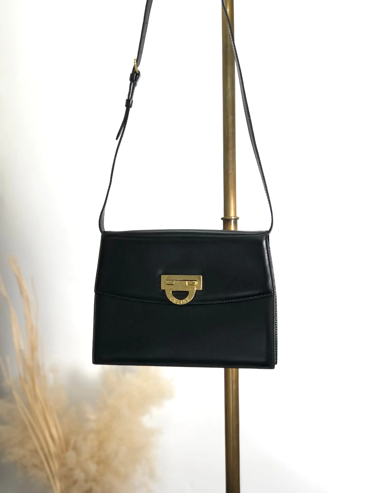 CELINE Horse Bit Shoulder bag Black Vintage hcjm5v