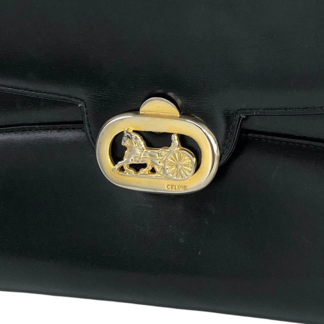 CELINE Horse Carriage Shoulder bag Black Vintage mi8zzx