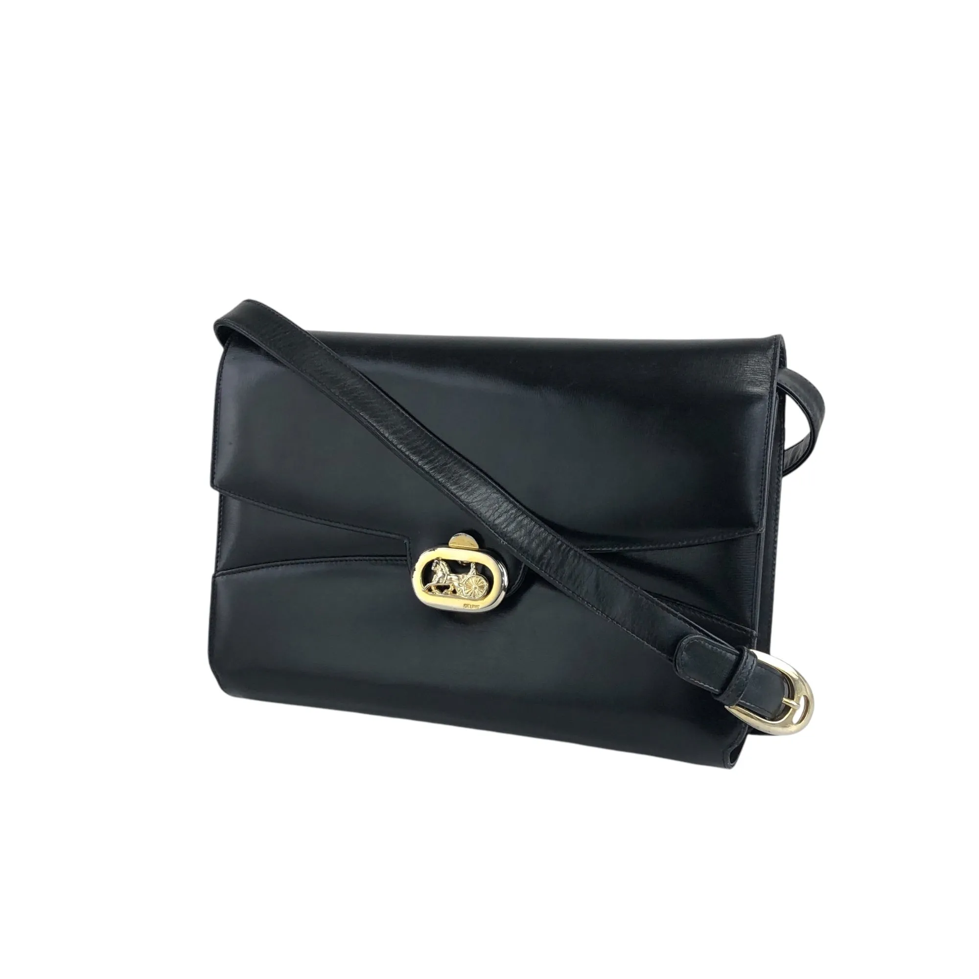 CELINE Horse Carriage Shoulder bag Black Vintage mi8zzx