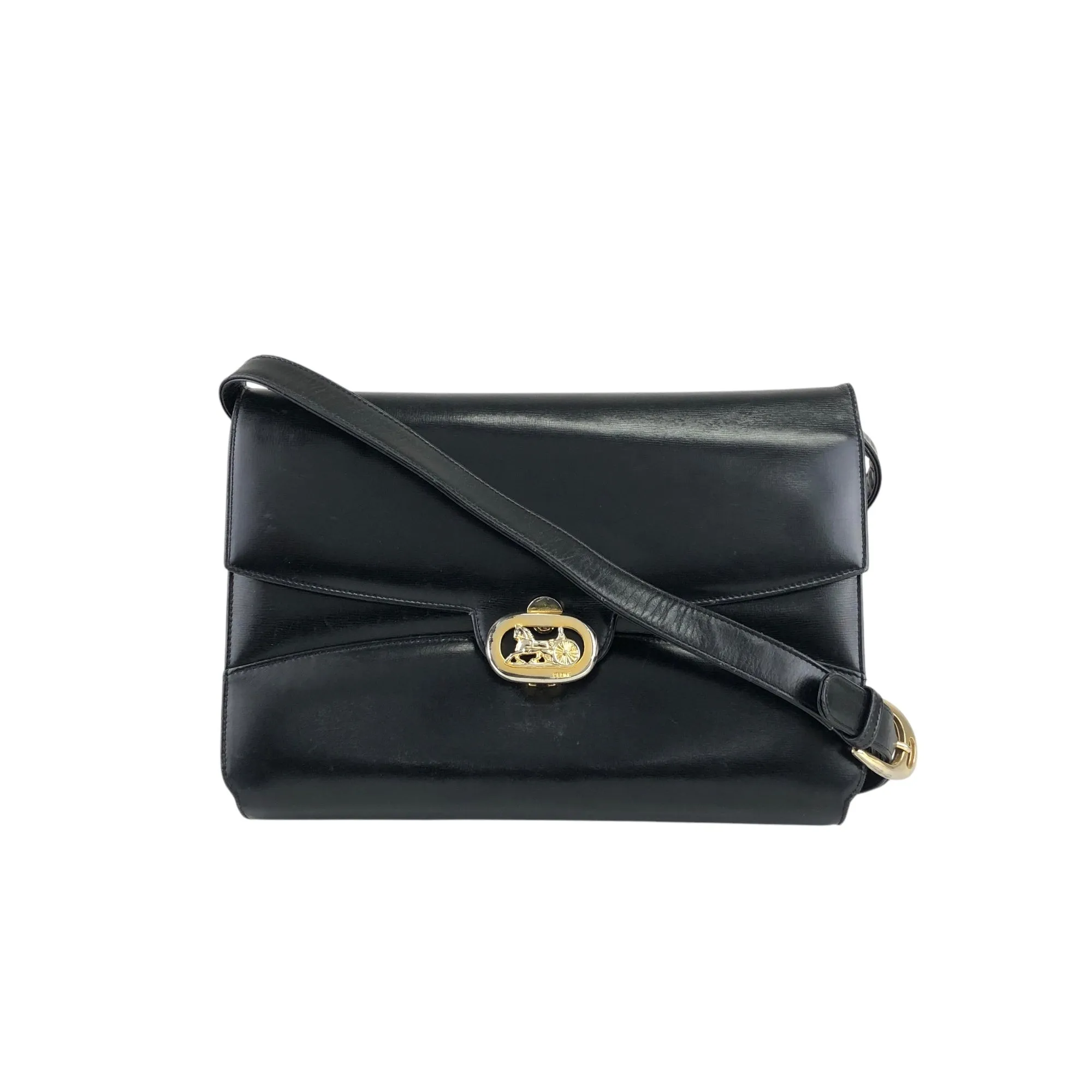 CELINE Horse Carriage Shoulder bag Black Vintage mi8zzx