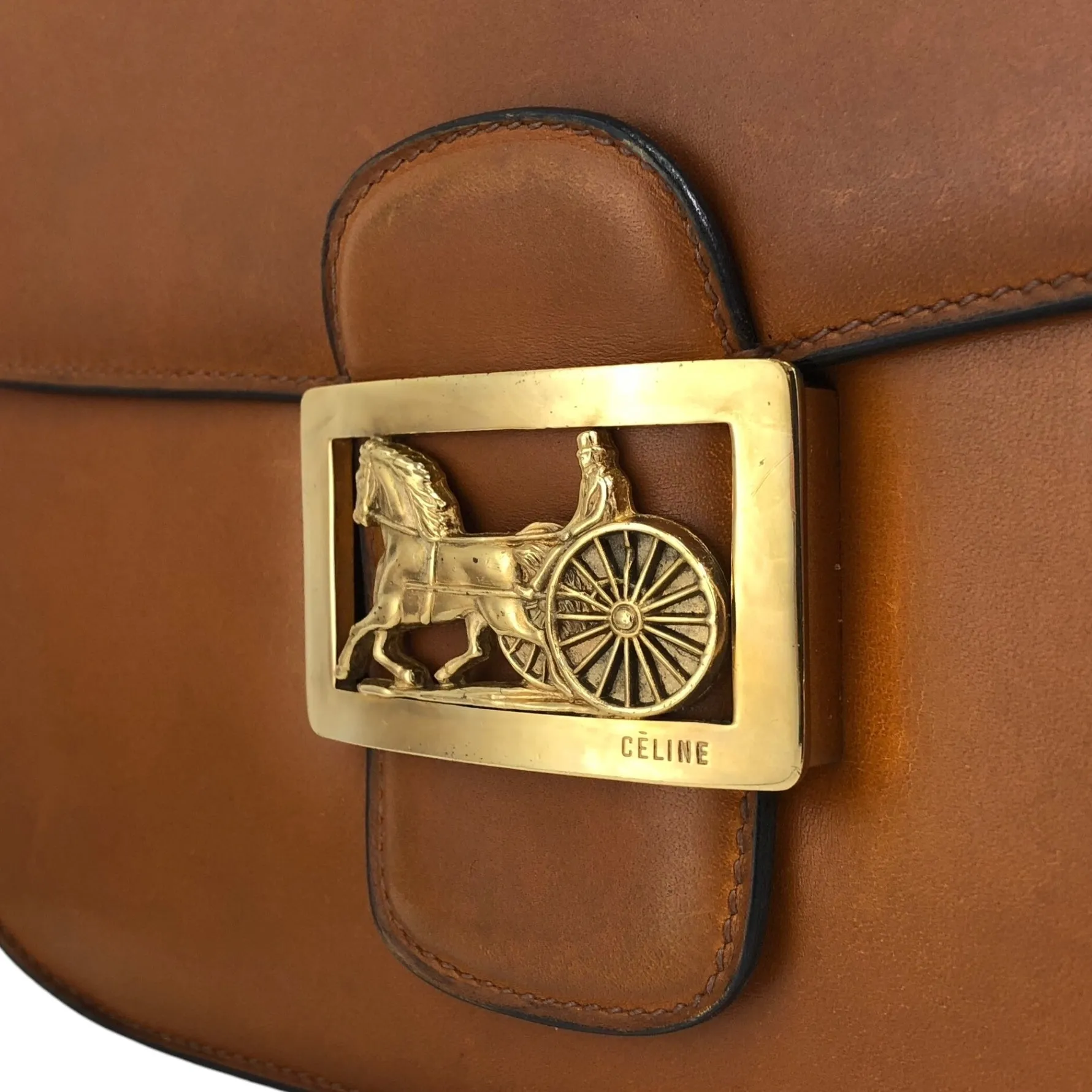 CELINE Horse Carriage Shoulder bag Brown Vintage pejihj