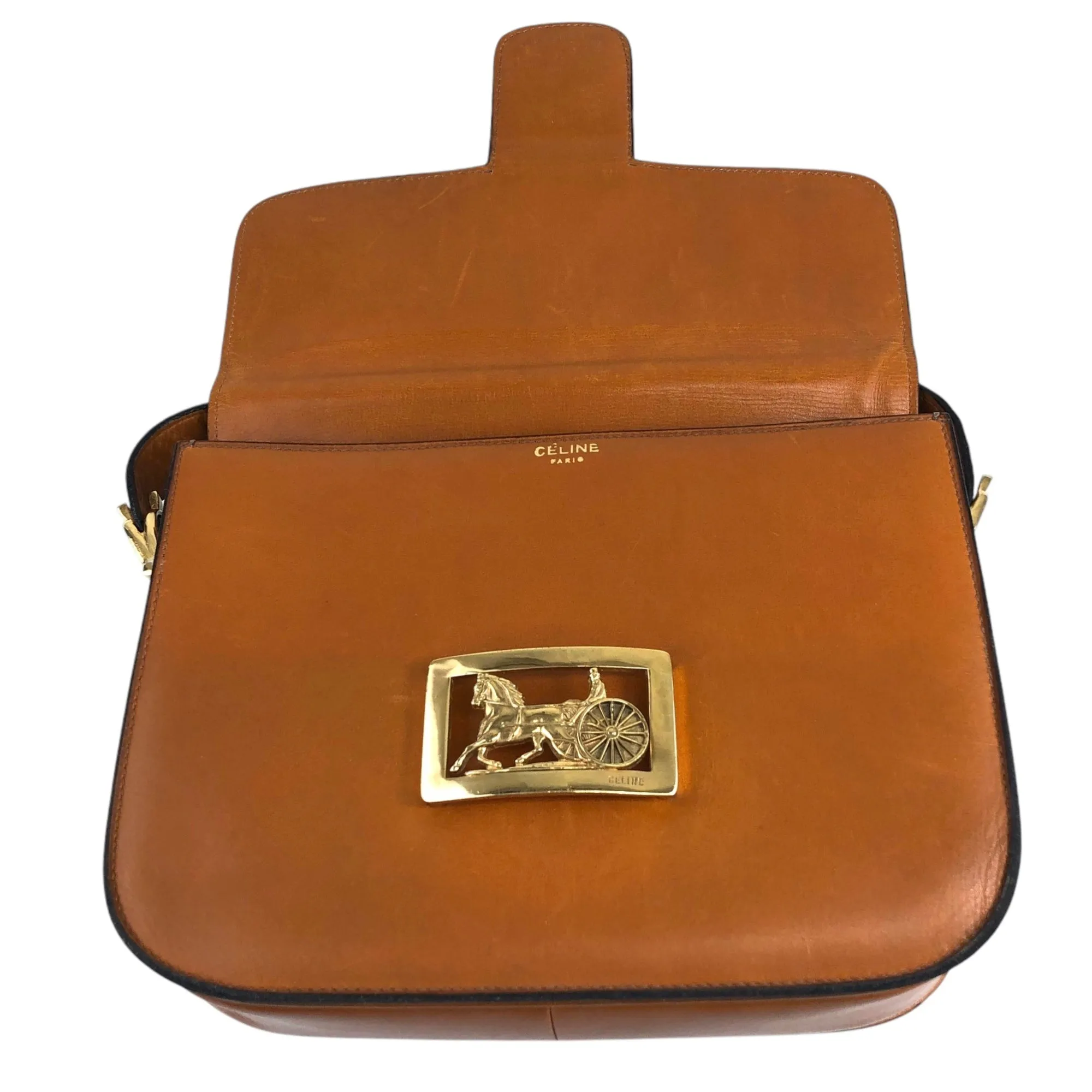 CELINE Horse Carriage Shoulder bag Brown Vintage pejihj