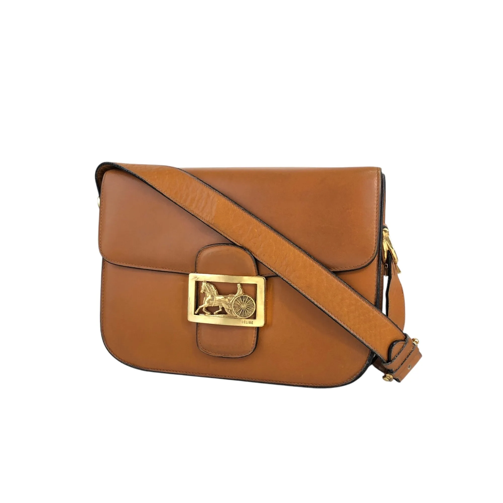 CELINE Horse Carriage Shoulder bag Brown Vintage pejihj