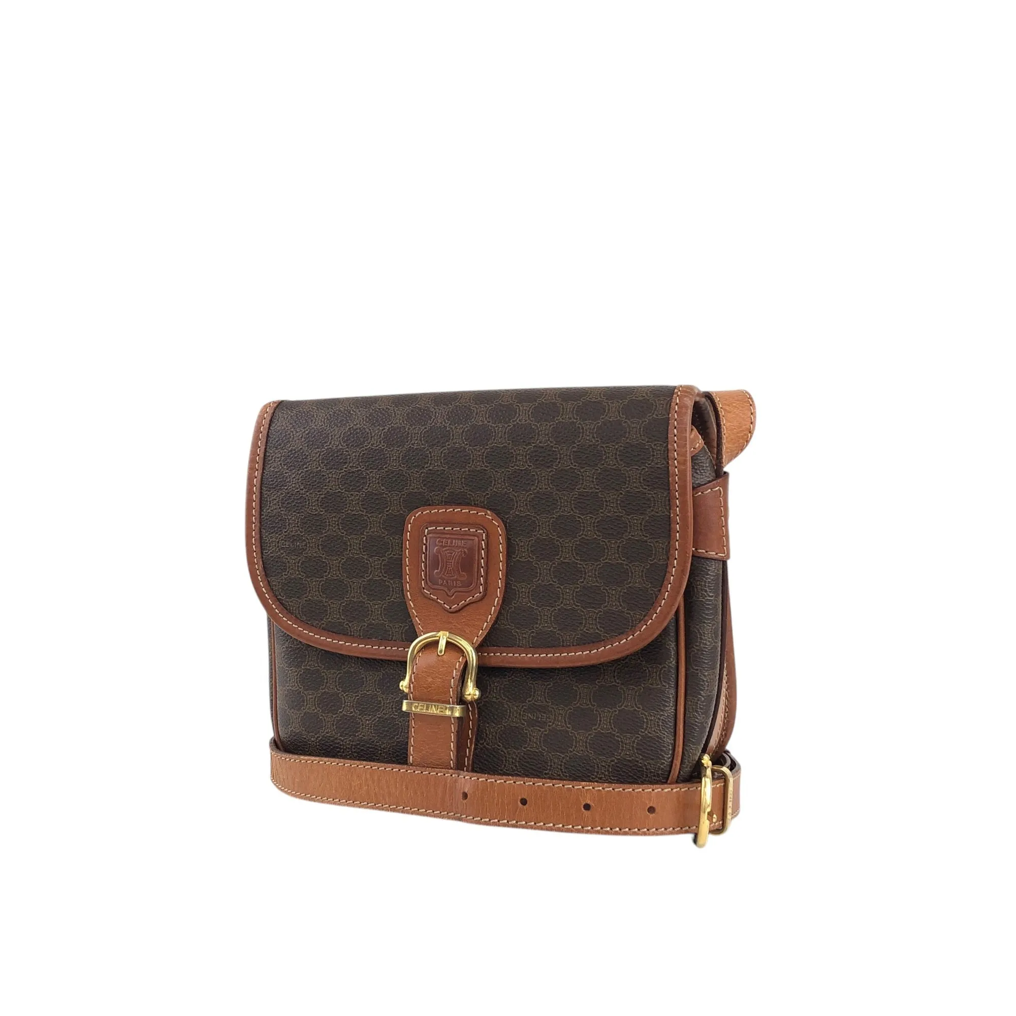 CELINE Macadam Blason Front Buckle Shoulder bag Brown Vintage wuk23r