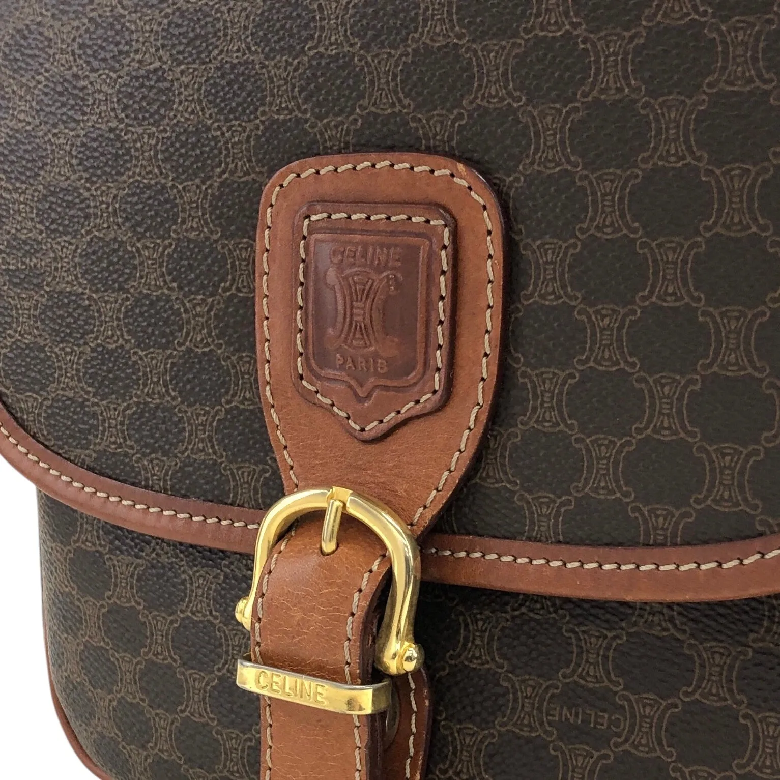 CELINE Macadam Blason Front Buckle Shoulder bag Brown Vintage wuk23r