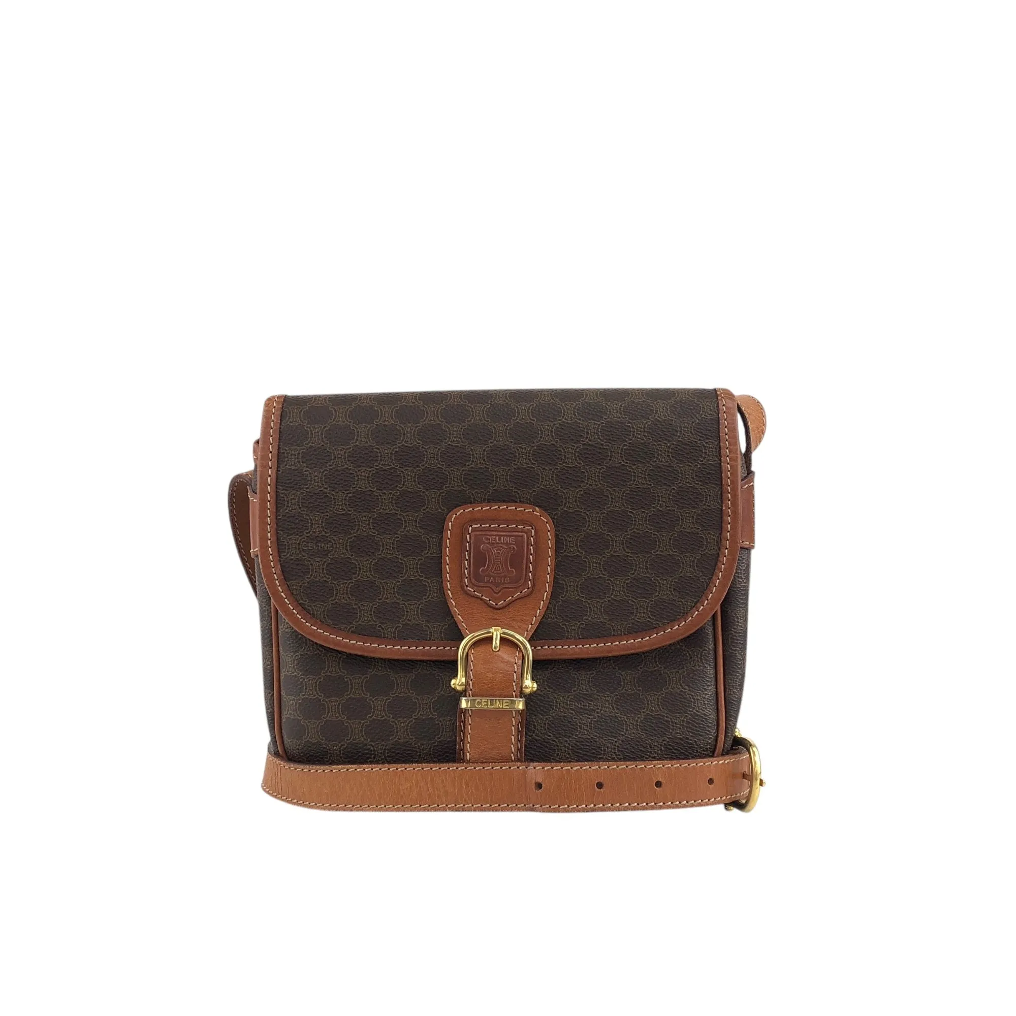 CELINE Macadam Blason Front Buckle Shoulder bag Brown Vintage wuk23r