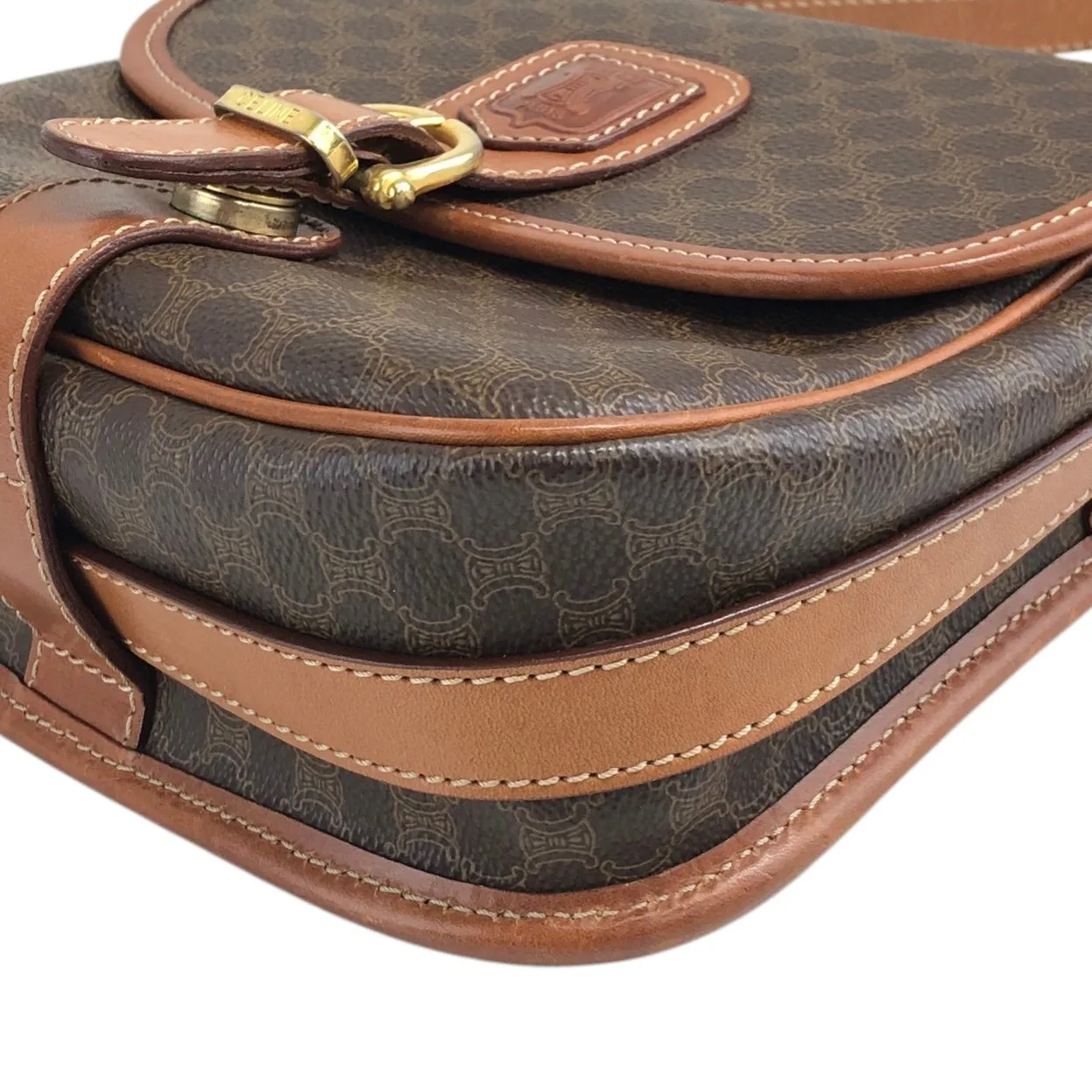 CELINE Macadam Blason Front Buckle Shoulder bag Brown Vintage wuk23r