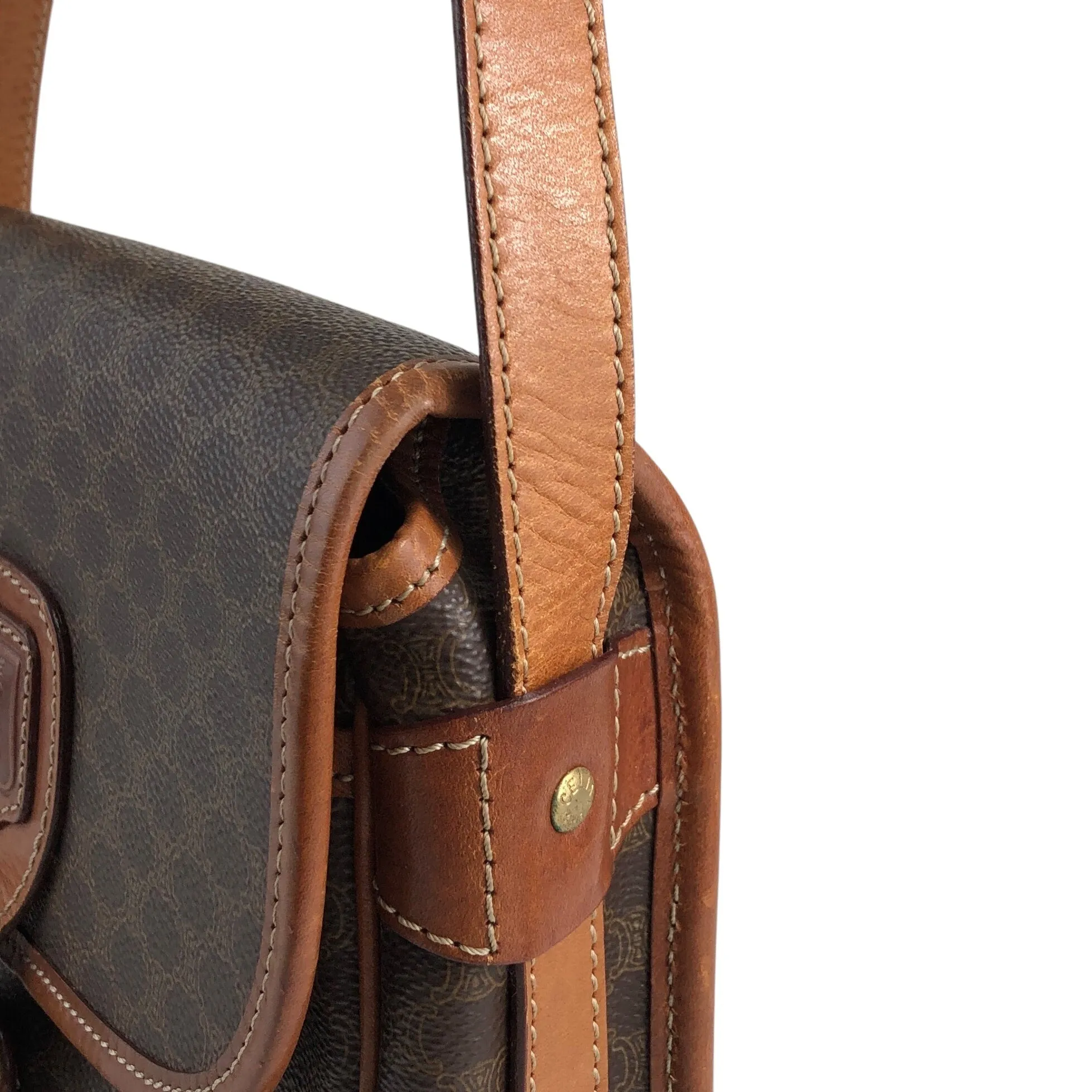 CELINE Macadam Blason Front Buckle Shoulder bag Brown Vintage wuk23r