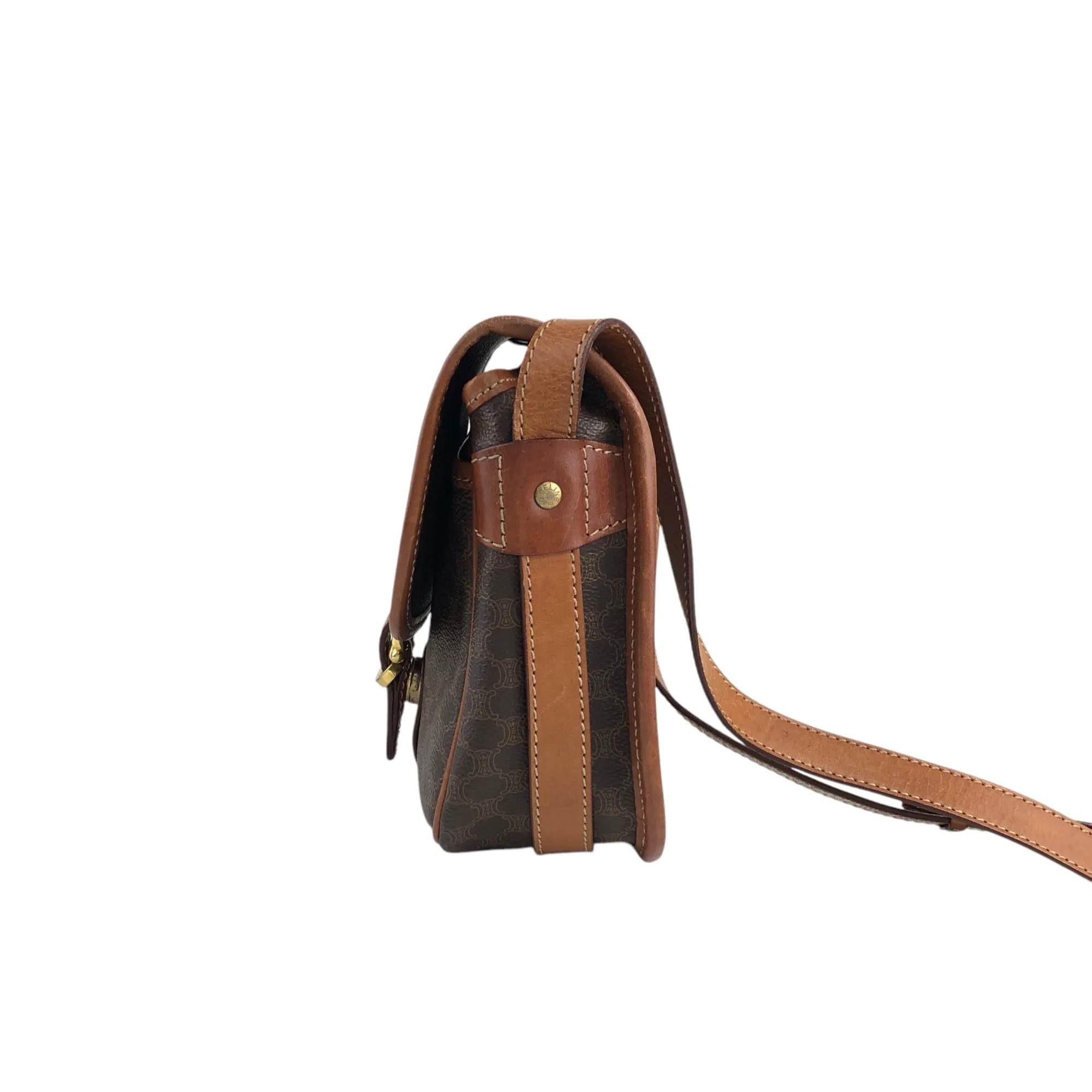 CELINE Macadam Blason Front Buckle Shoulder bag Brown Vintage wuk23r