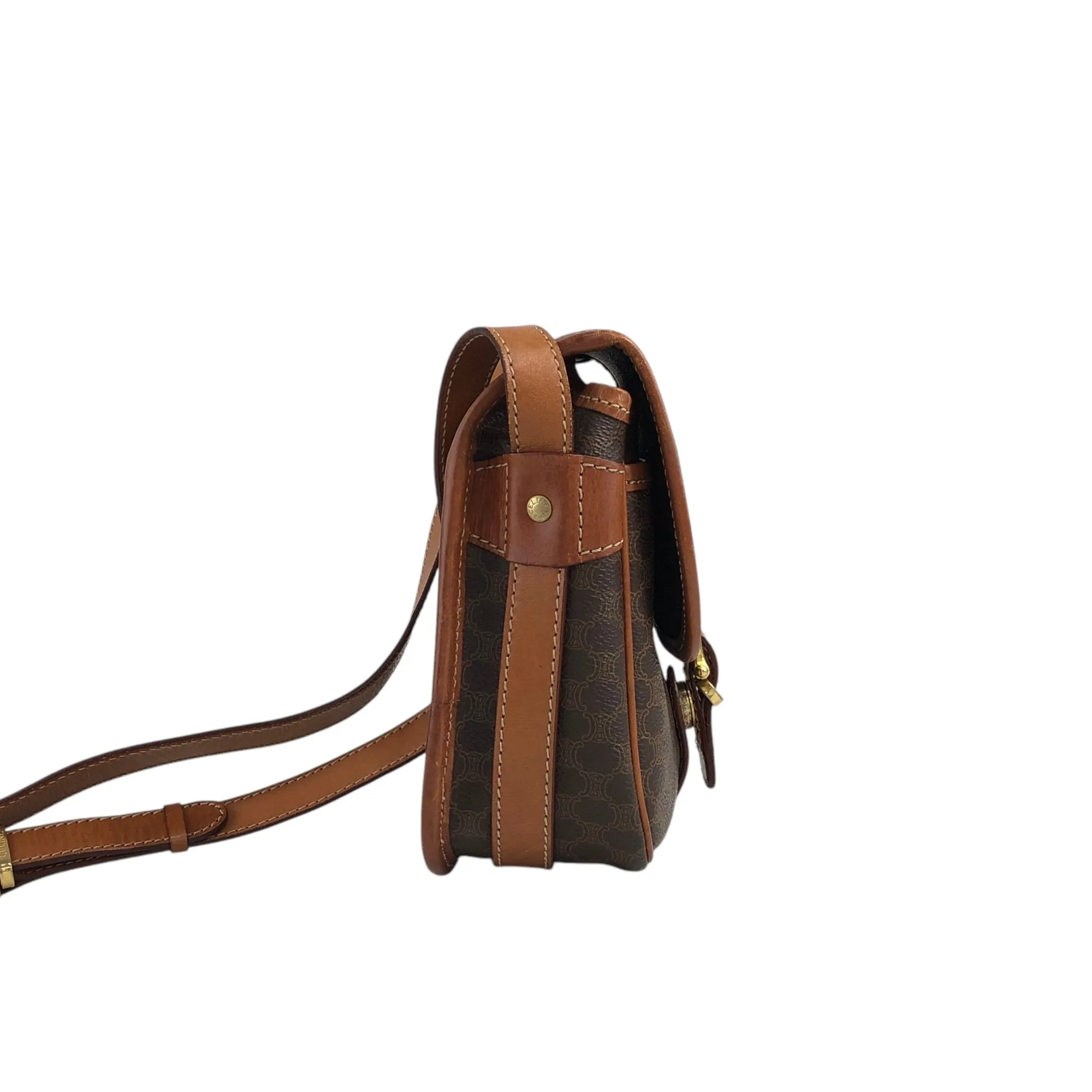 CELINE Macadam Blason Front Buckle Shoulder bag Brown Vintage wuk23r