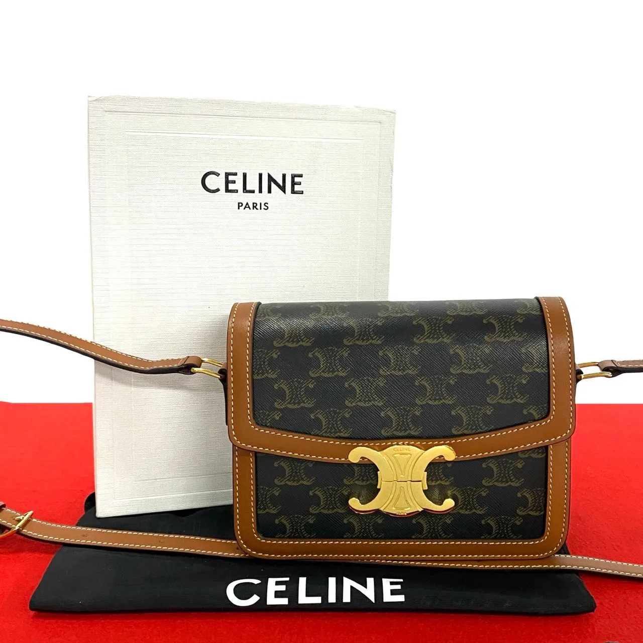 CELINE Shoulder Bag Leather, PVC Brown Triomphe logo Metal Teen Triomphe Women Used