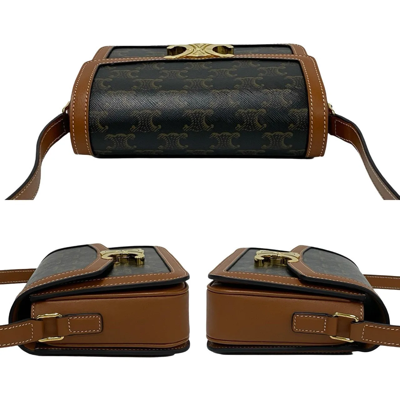 CELINE Shoulder Bag Leather, PVC Brown Triomphe logo Metal Teen Triomphe Women Used