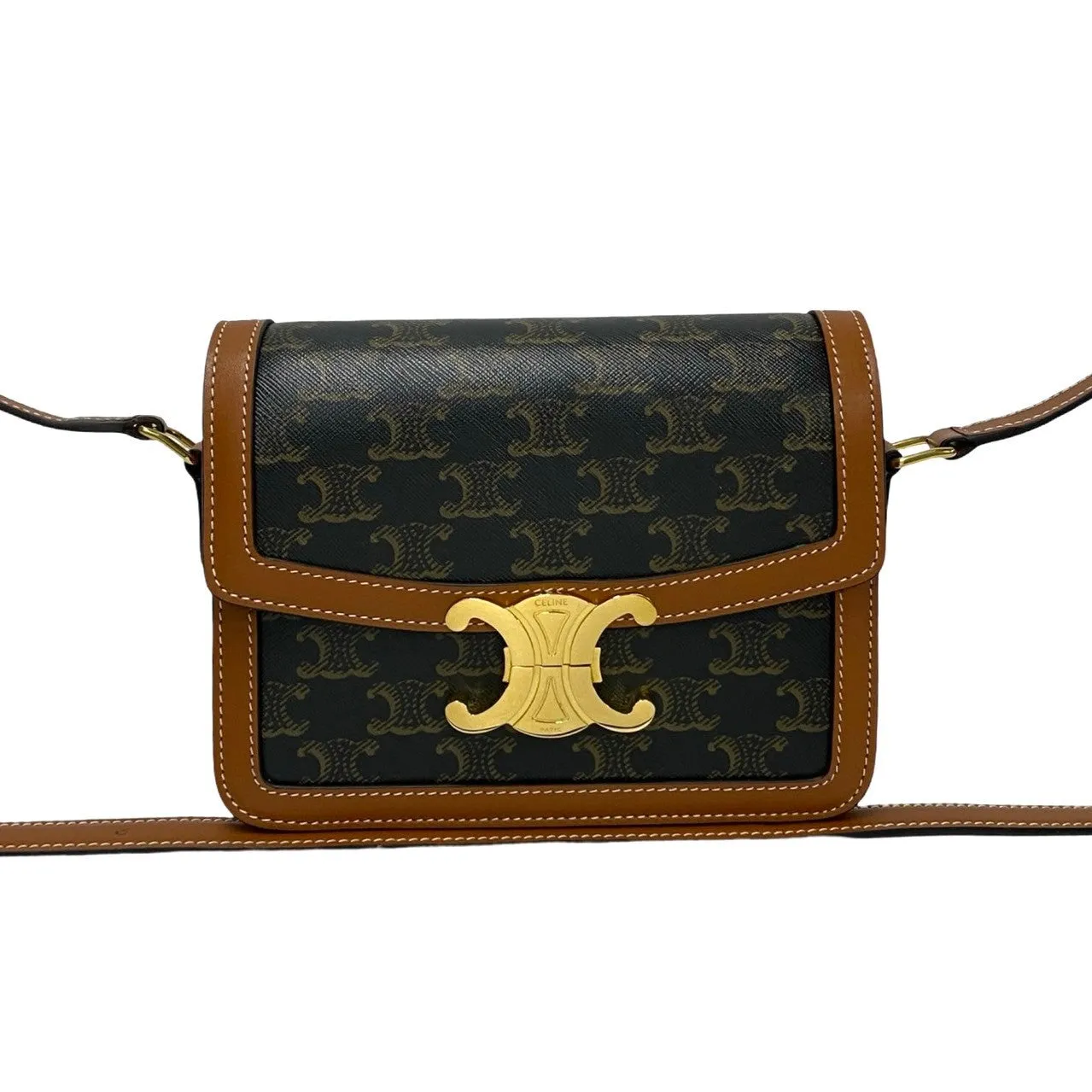 CELINE Shoulder Bag Leather, PVC Brown Triomphe logo Metal Teen Triomphe Women Used