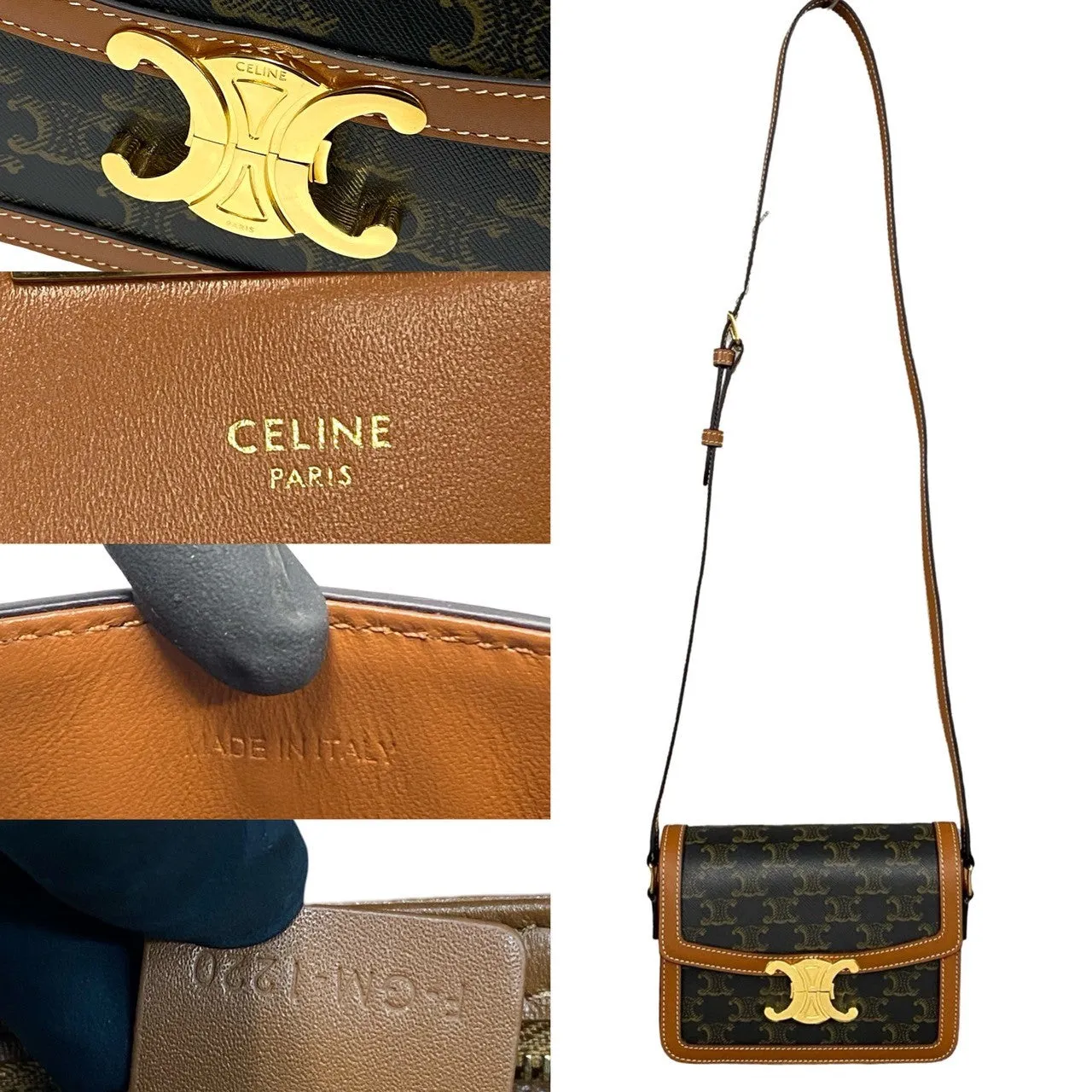 CELINE Shoulder Bag Leather, PVC Brown Triomphe logo Metal Teen Triomphe Women Used