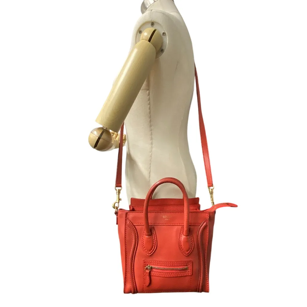 CELINE Shoulder Bag leather Red 2way handbag Luggage Nano Shopper Women Used