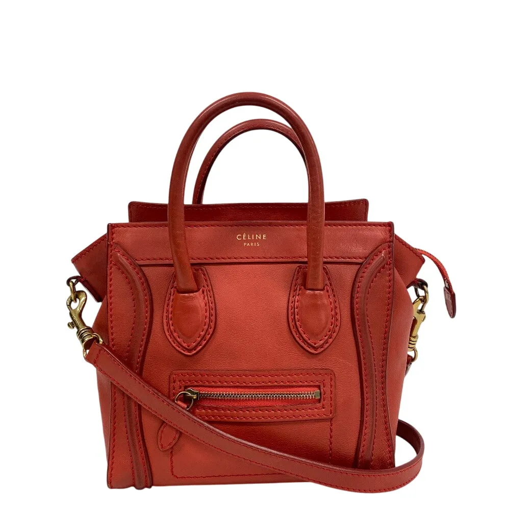 CELINE Shoulder Bag leather Red 2way handbag Luggage Nano Shopper Women Used