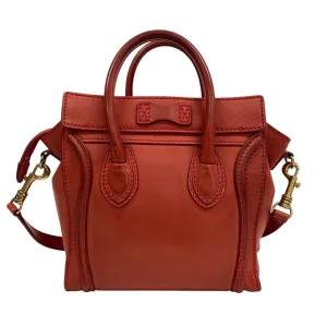 CELINE Shoulder Bag leather Red 2way handbag Luggage Nano Shopper Women Used