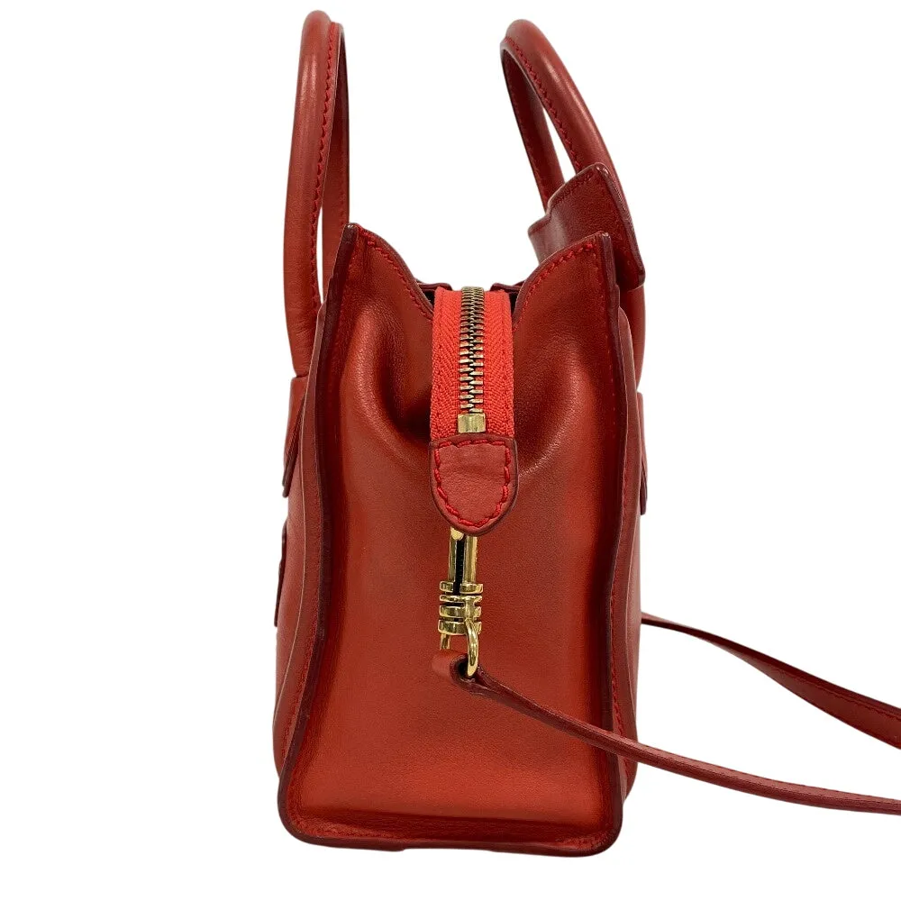 CELINE Shoulder Bag leather Red 2way handbag Luggage Nano Shopper Women Used