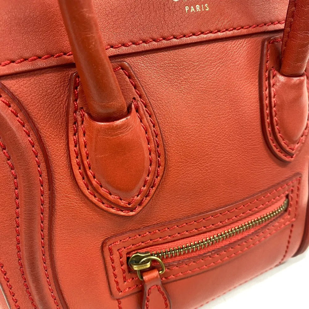 CELINE Shoulder Bag leather Red 2way handbag Luggage Nano Shopper Women Used