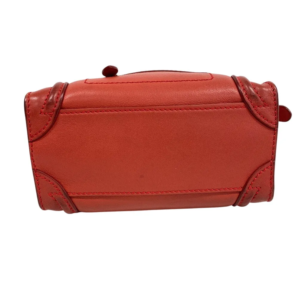CELINE Shoulder Bag leather Red 2way handbag Luggage Nano Shopper Women Used