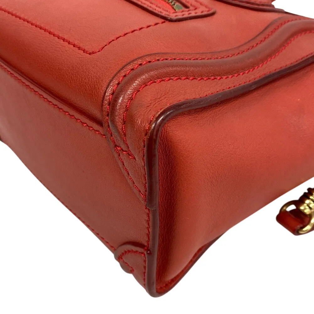 CELINE Shoulder Bag leather Red 2way handbag Luggage Nano Shopper Women Used