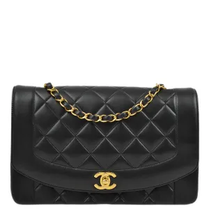 Chanel 1991-1994 Black Lambskin Medium Diana Shoulder Bag