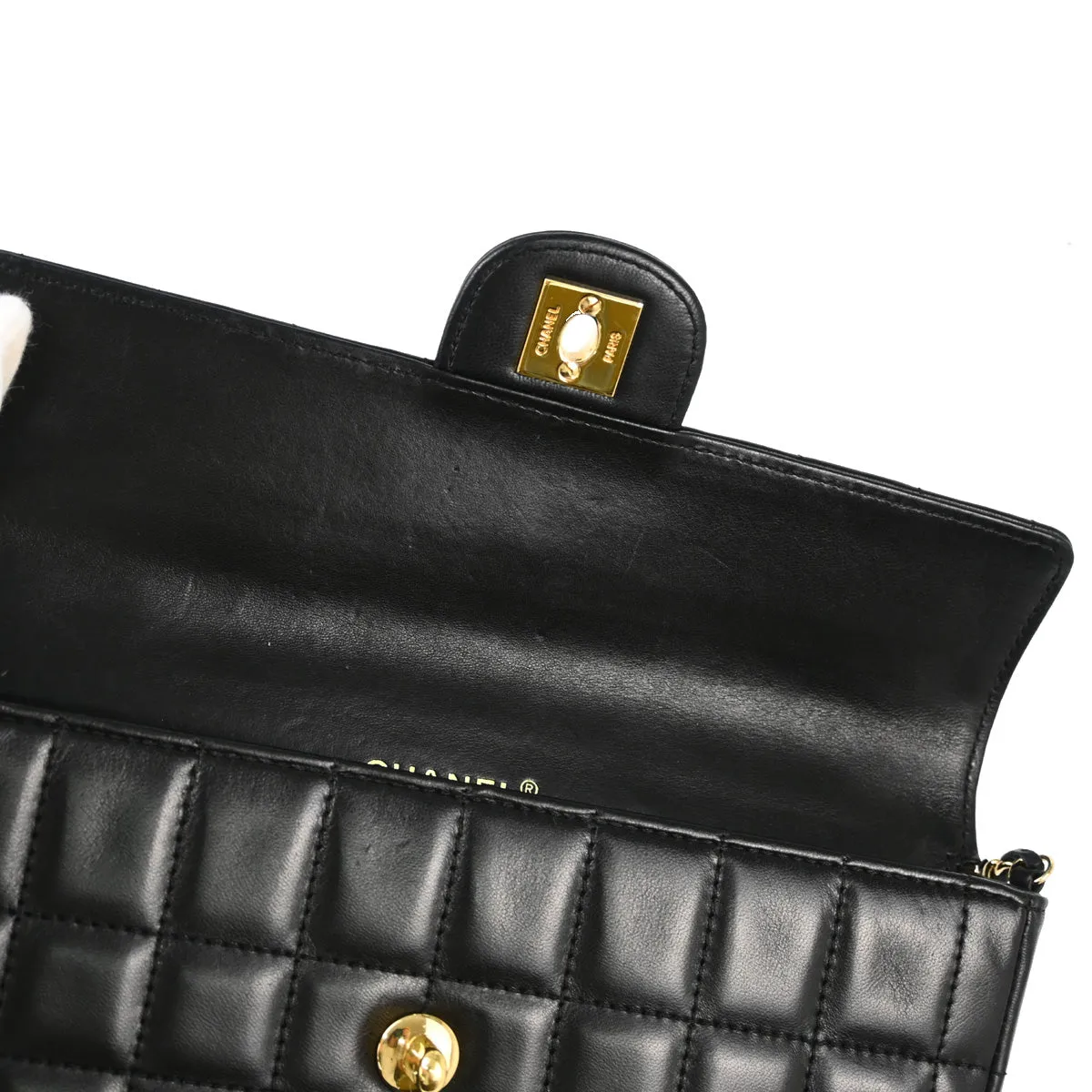 Chanel Black Lambskin Choco Bar East West Shoulder Bag
