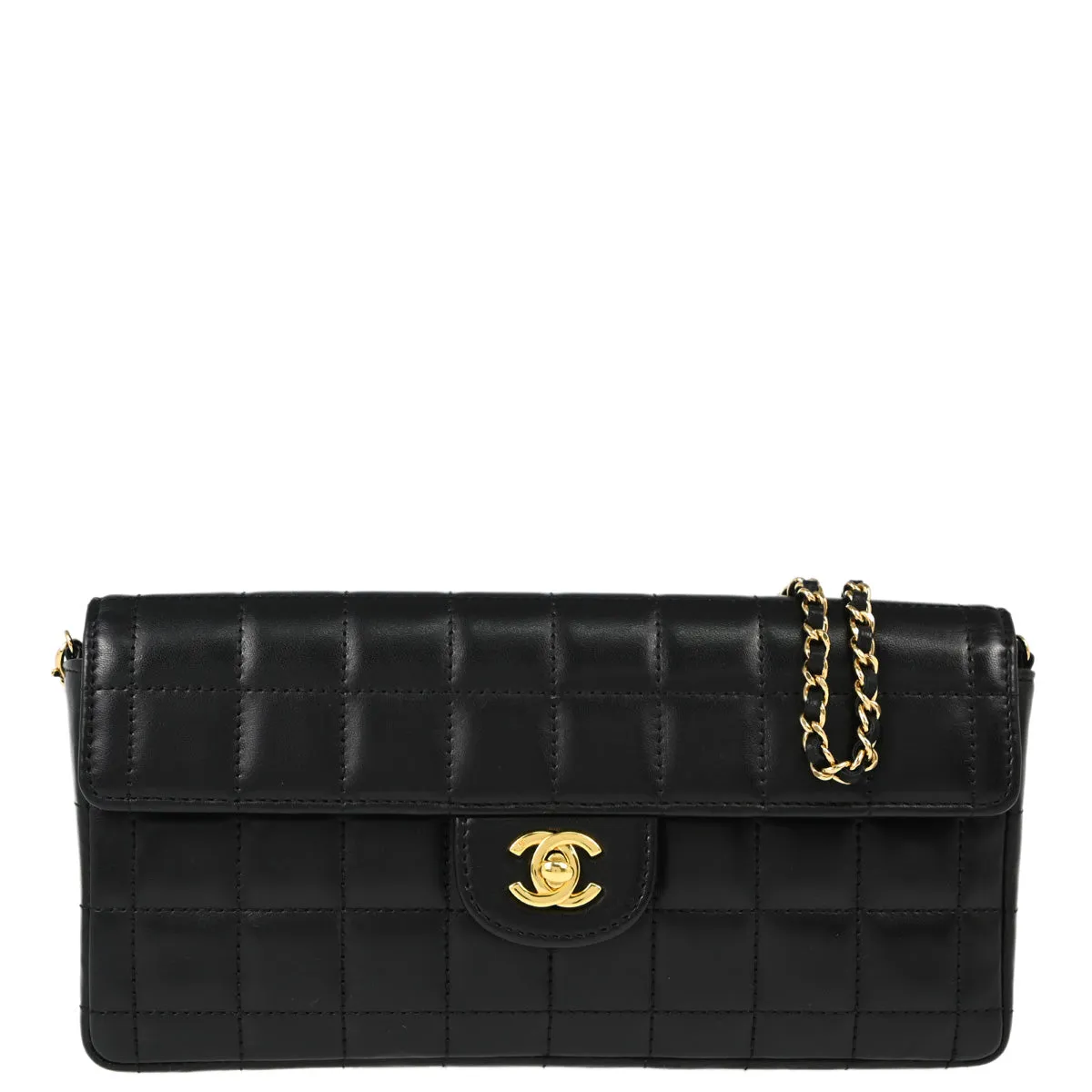 Chanel Black Lambskin Choco Bar East West Shoulder Bag