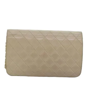 CHANEL Chain Shoulder Bag Lamb Skin Beige CC Auth 74732A