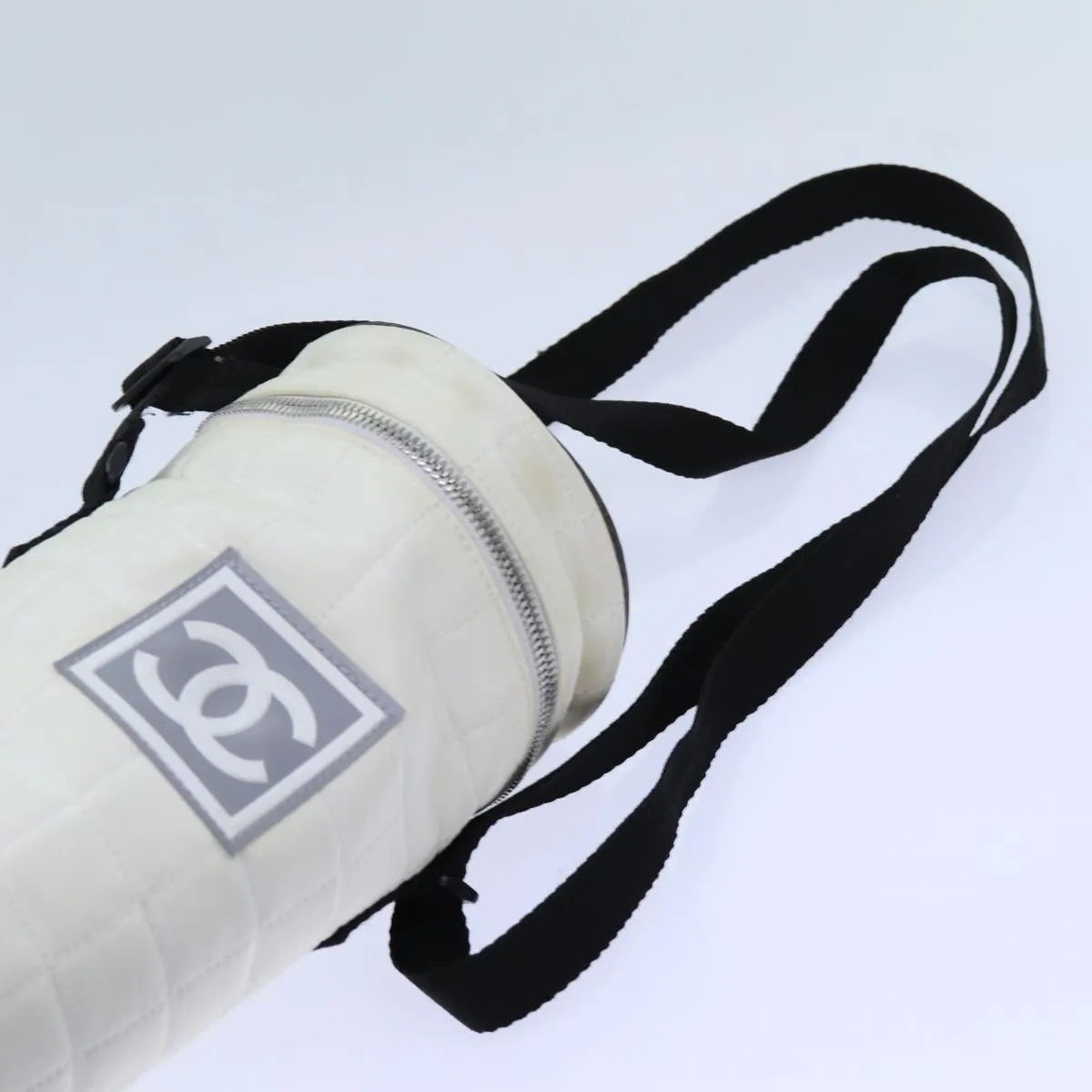 CHANEL Choco Bar Sports Line Shoulder Bag Nylon White CC Auth 70955