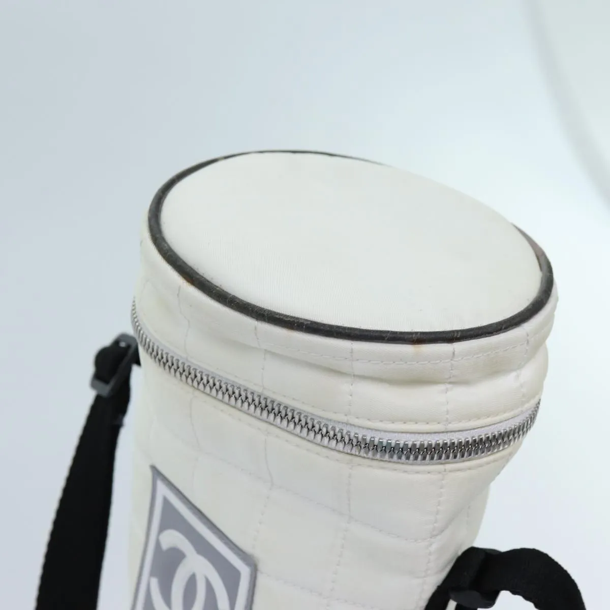 CHANEL Choco Bar Sports Line Shoulder Bag Nylon White CC Auth 70955