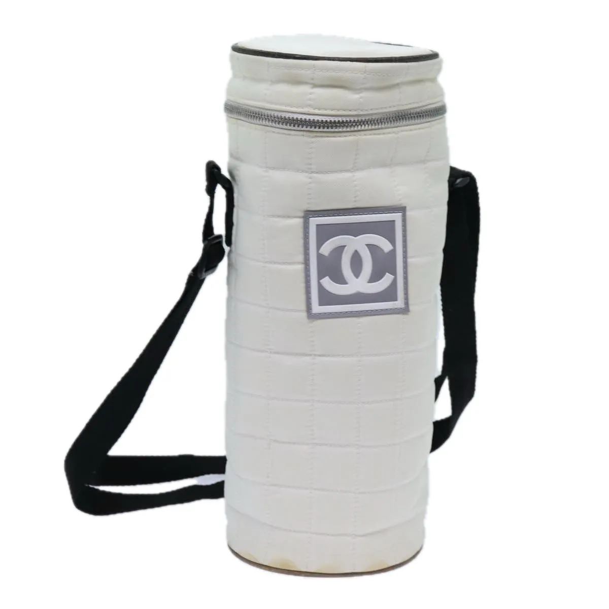 CHANEL Choco Bar Sports Line Shoulder Bag Nylon White CC Auth 70955