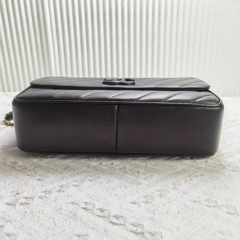 Chanel Classic Flap Bag Black Leather Shoulder Bag Preloved