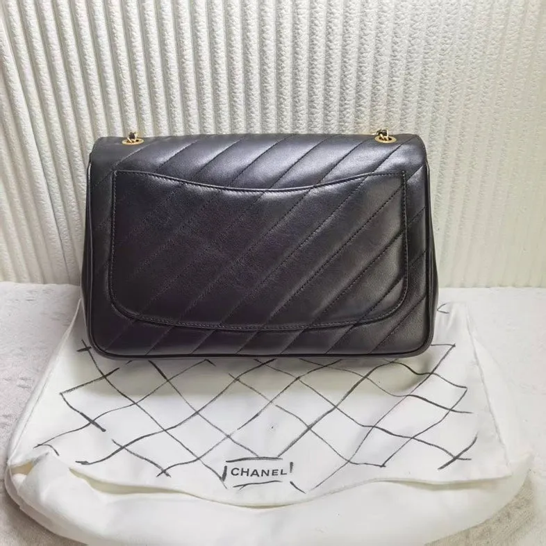 Chanel Classic Flap Bag Black Leather Shoulder Bag Preloved