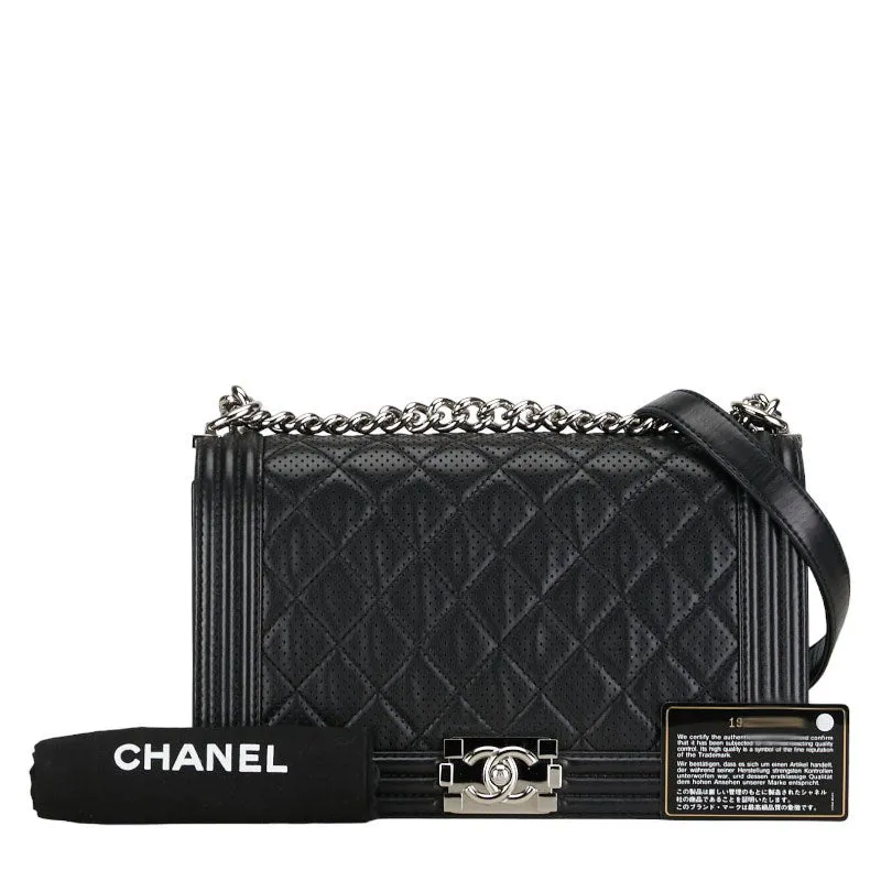 Chanel Large Perforated Leather Le Boy Flap Bag Leather Shoulder Bag in Good condition